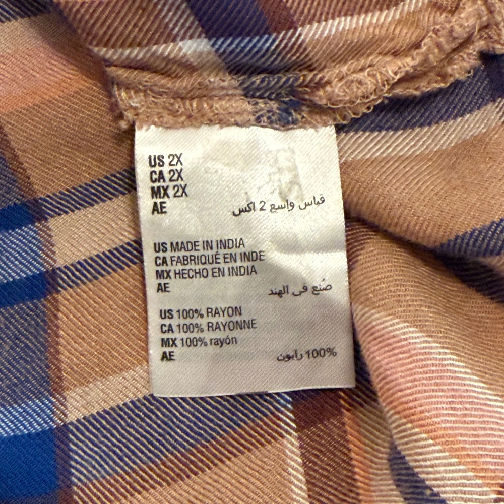 Style & Co Women 2X Brown Blue Plaid Button Down Rayon Shirt Long Sleeve Top - Picture 7 of 8